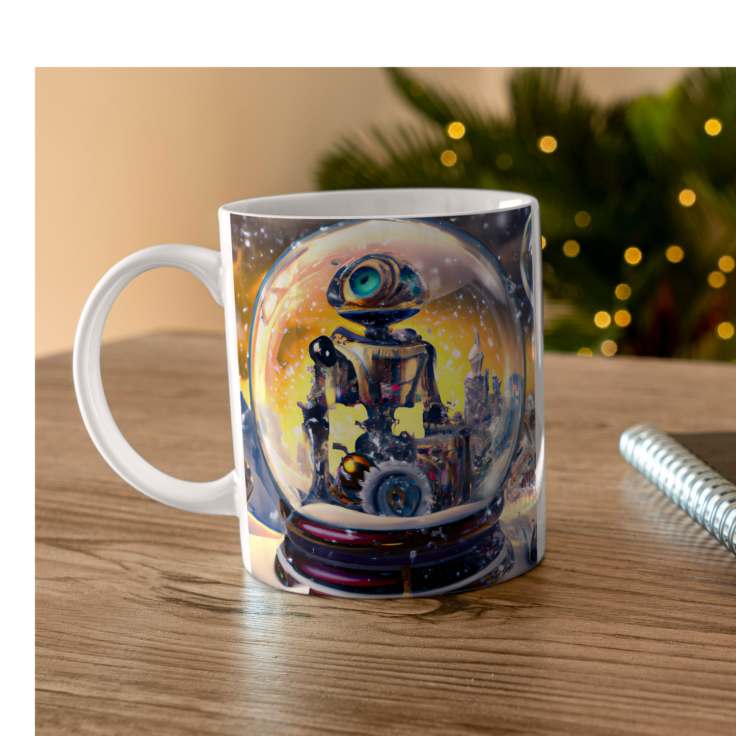Custom Mug, 15 oz., Snow Globe, Steam Punk Robot 0002