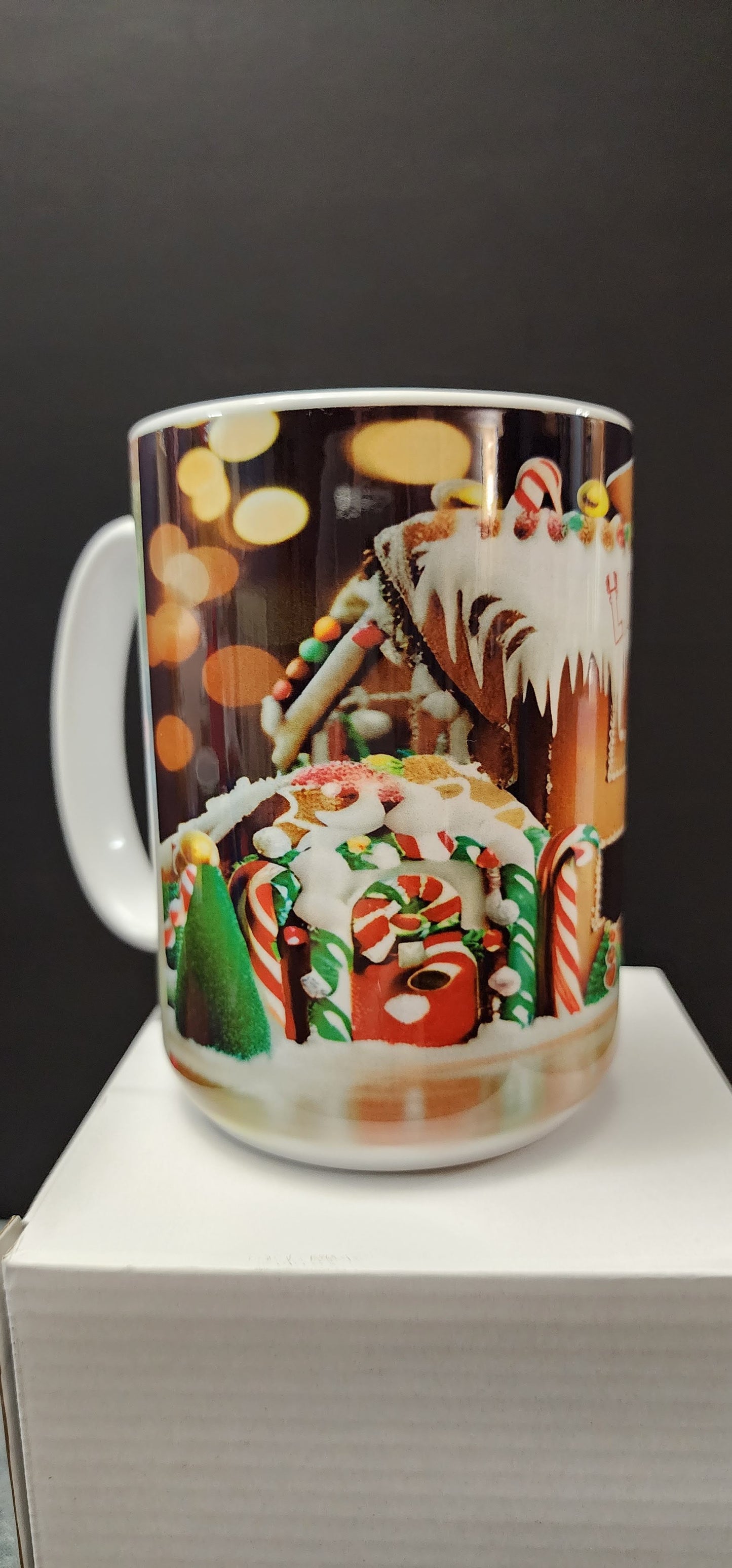 Mug 15 oz., Cute Christmas Cottage with Custom Name added