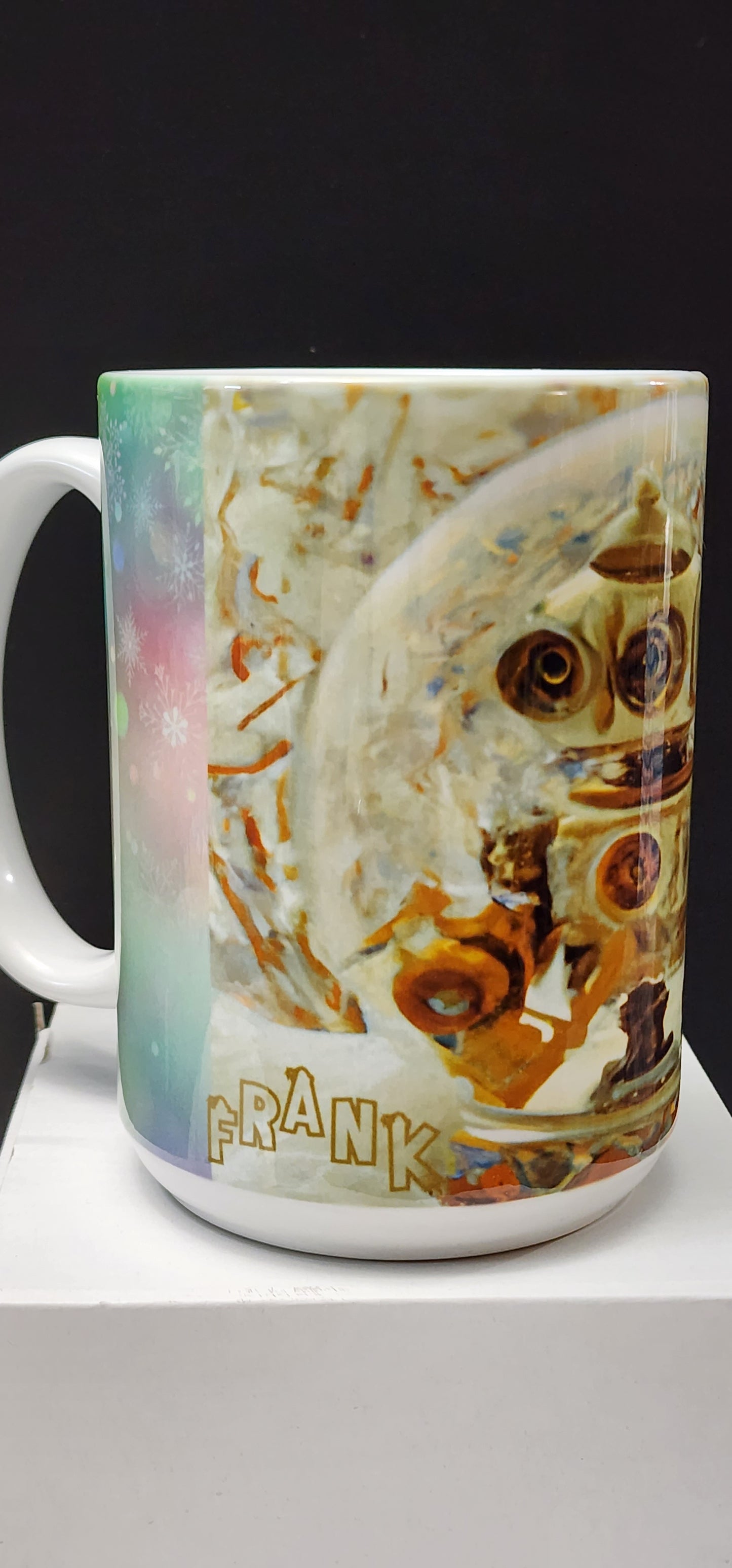 Custom Mug 15 oz., Intricate Steam Punk Robot in snow globe scene, Sublimation