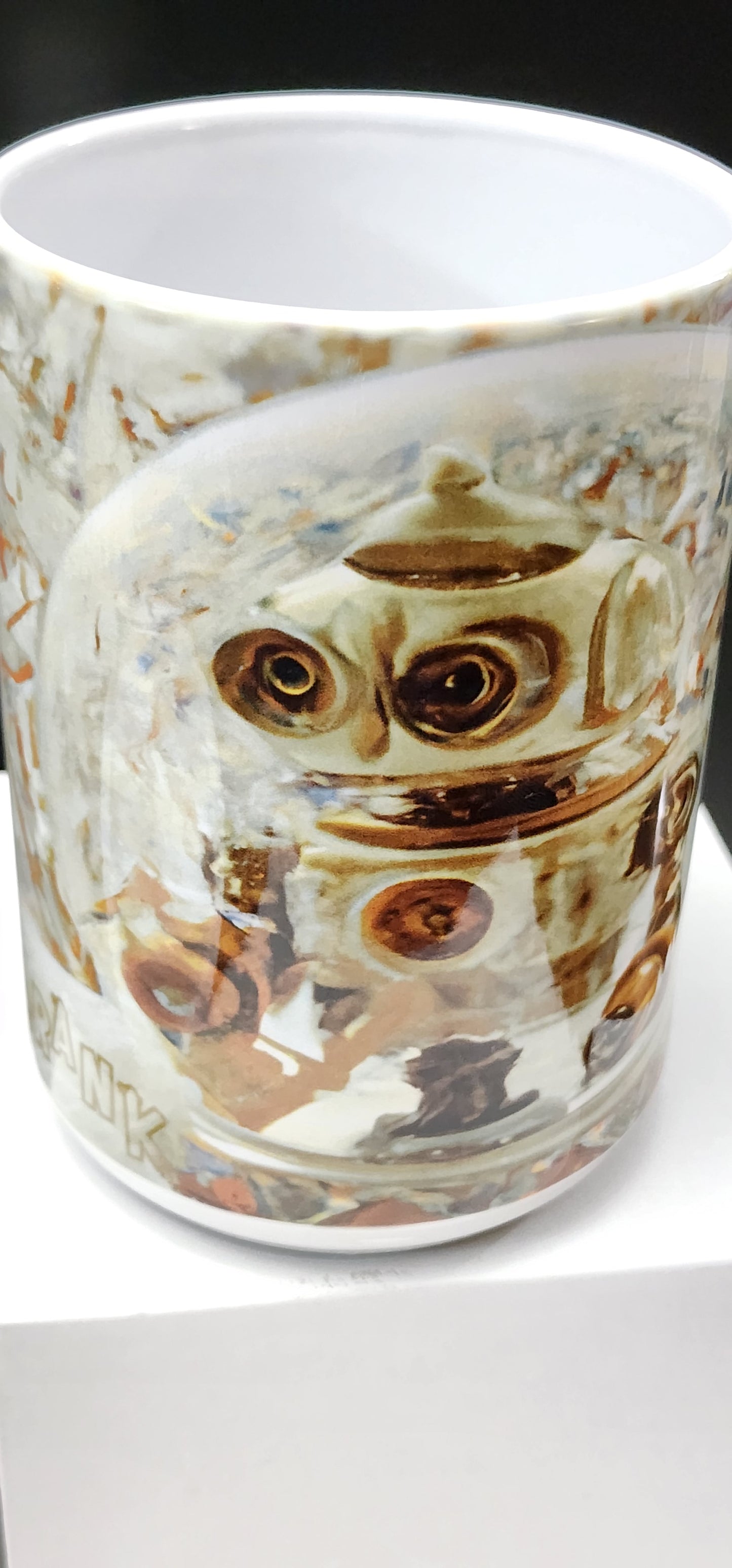 Custom Mug 15 oz., Intricate Steam Punk Robot in snow globe scene, Sublimation