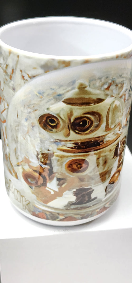 Custom Mug 15 oz., Intricate Steam Punk Robot in snow globe scene, Sublimation