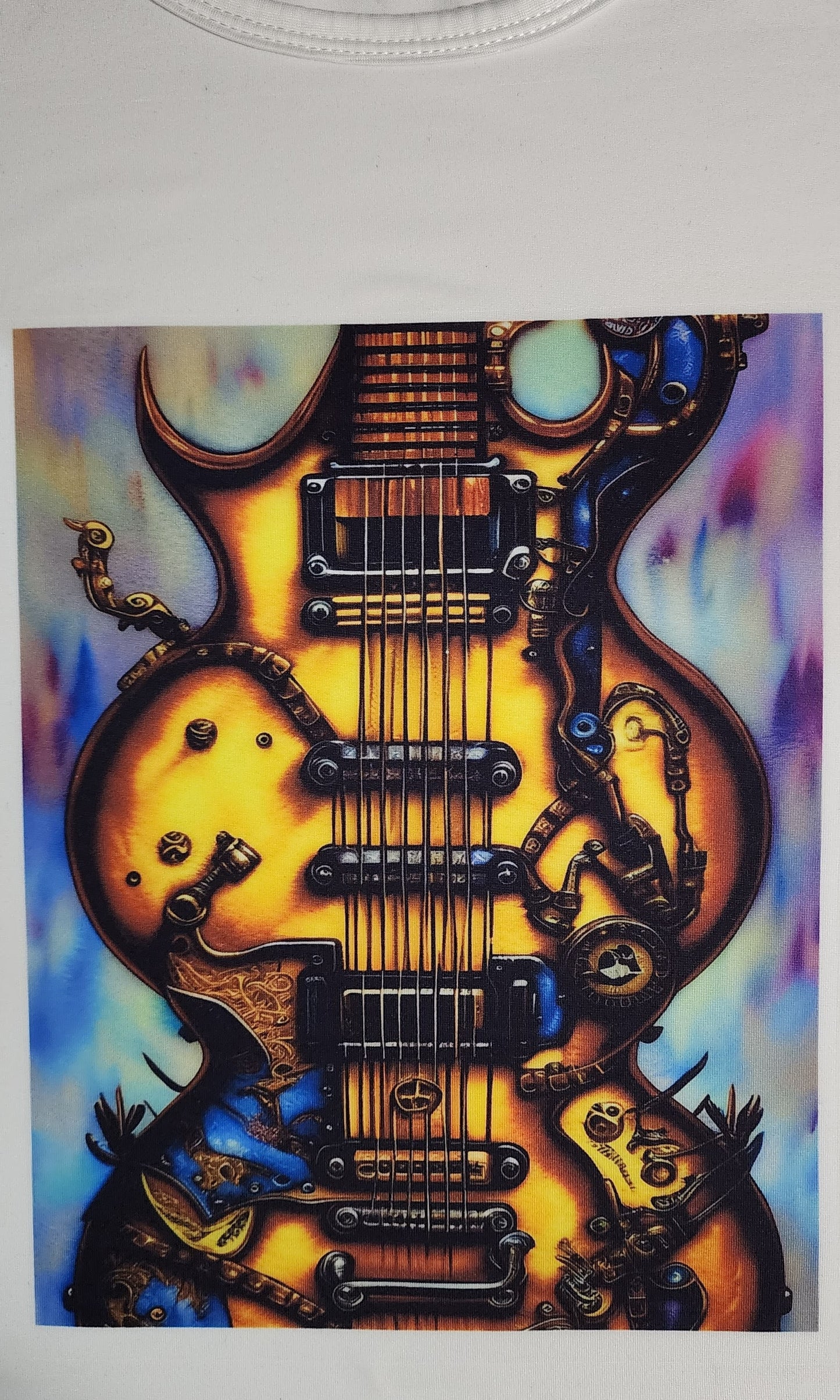 TSHIRT, Guitar, Steam Punk Gibson Double with beautiful color accents