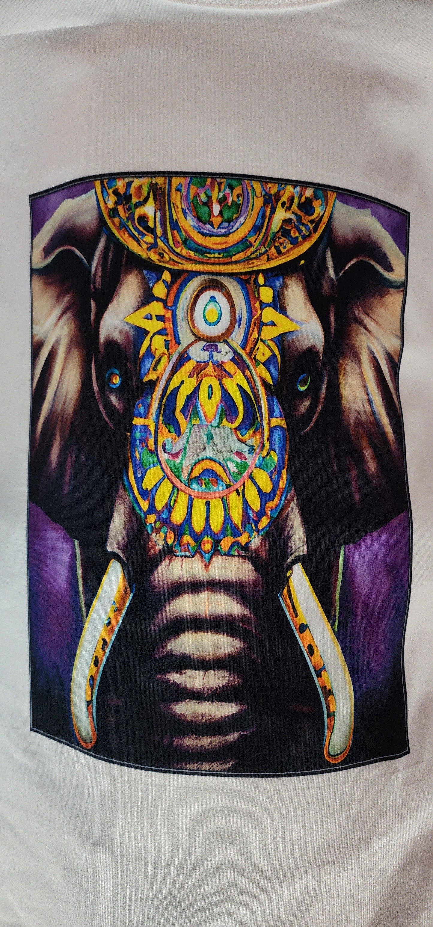 TSHIRT, Unique Elegant Elephant with Purple background and sunflower paintings