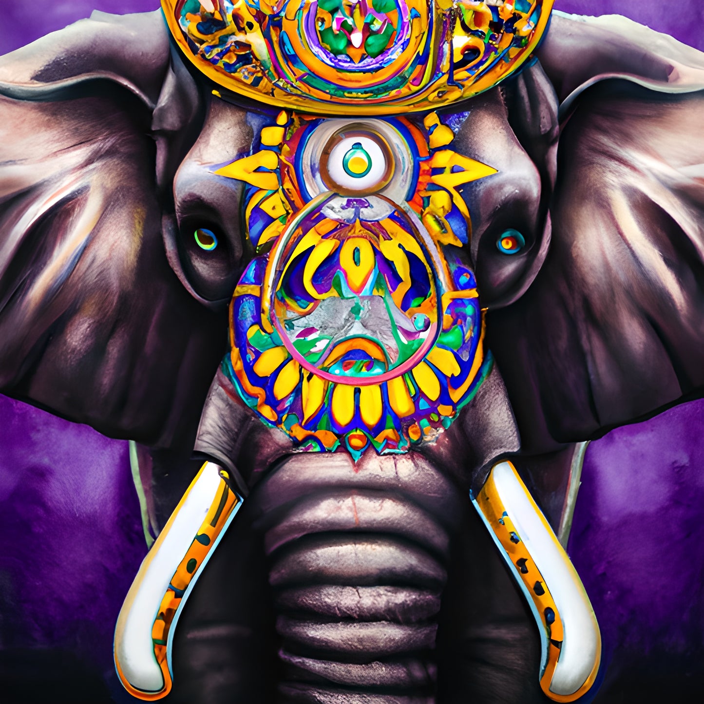 TSHIRT, Unique Elegant Elephant with Purple background and sunflower paintings