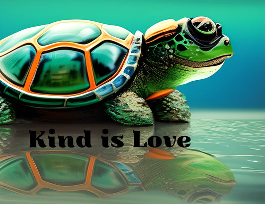 Custom Mug, 15 oz., Green Turtle, Kind is Love