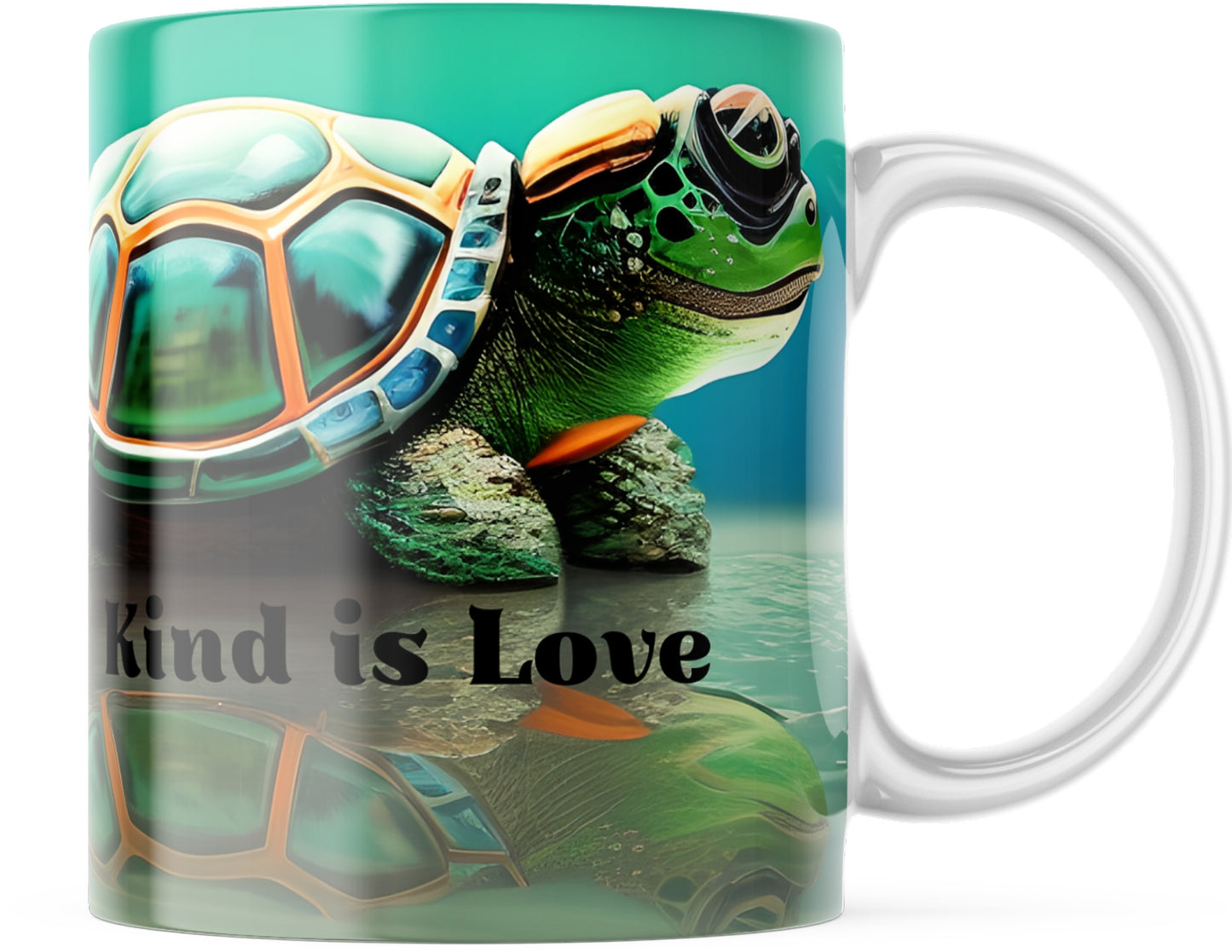 Custom Mug, 15 oz., Green Turtle, Kind is Love
