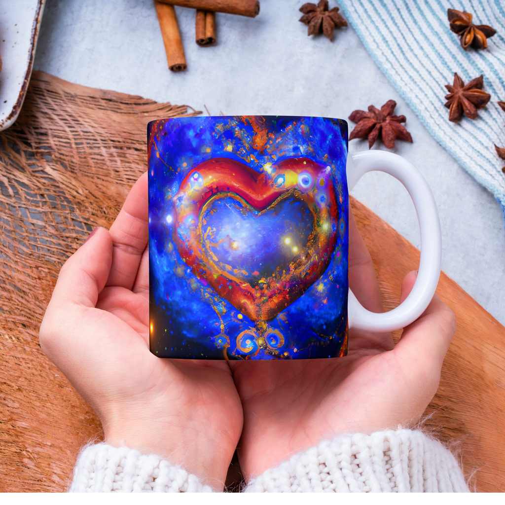 Custom Mug, 15 oz Whimsical Heart of the Galaxy Red Gold 0001