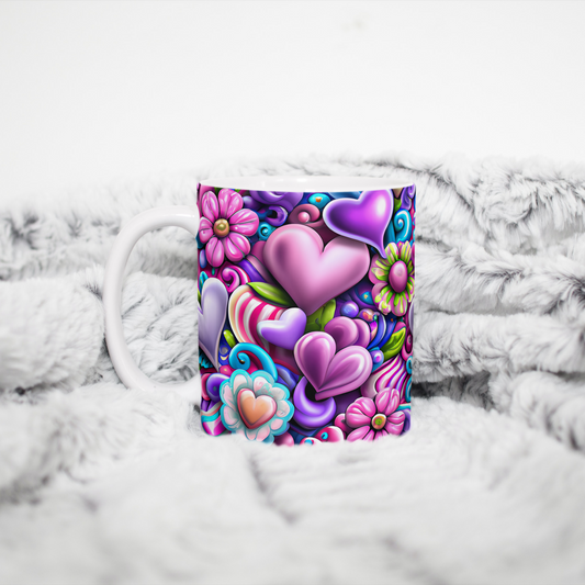 Custom Mug, 15 oz. Vibrant Hearts and Flowers 0001