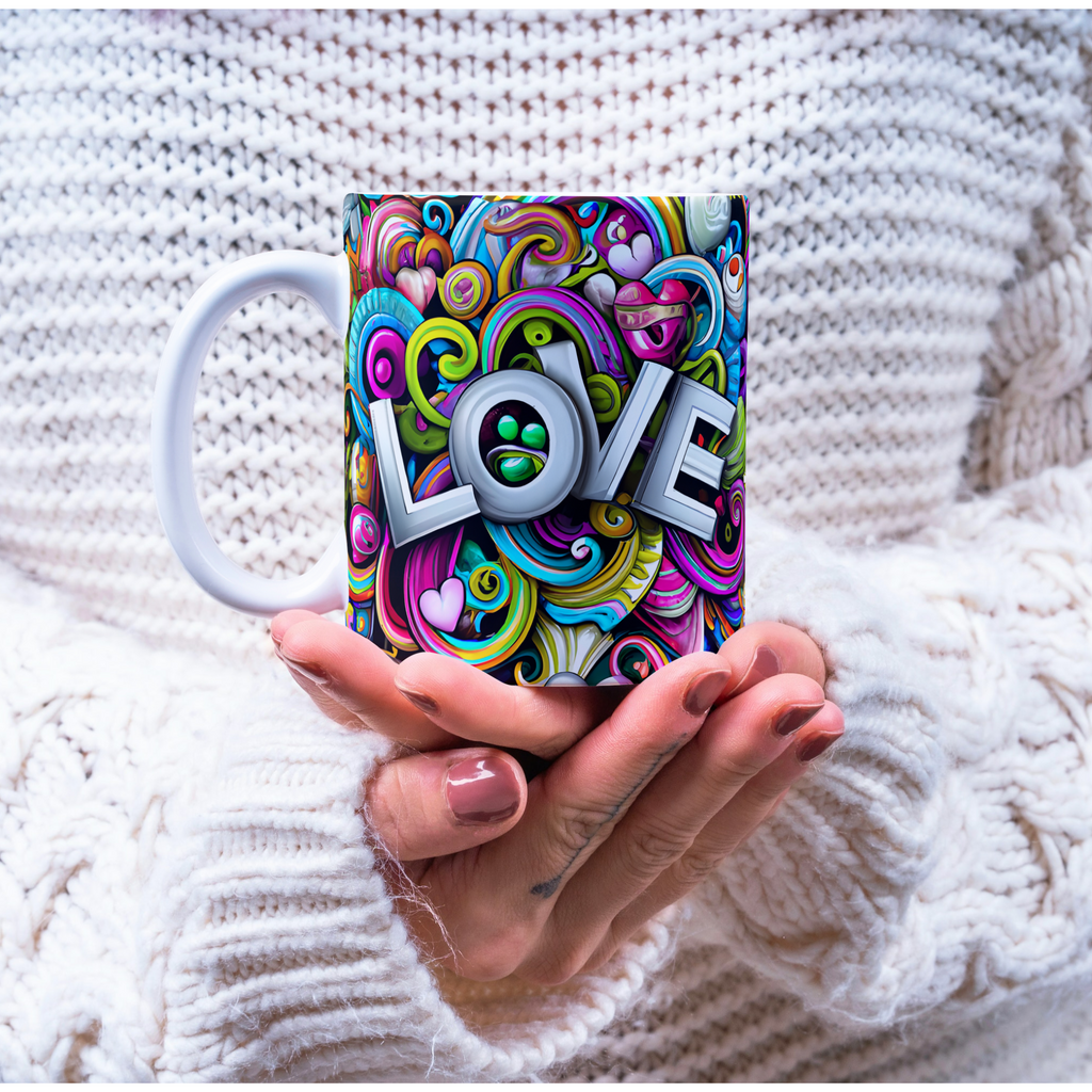 Custom Mug, 15 oz Whimsical Hearts with LOVE 0001