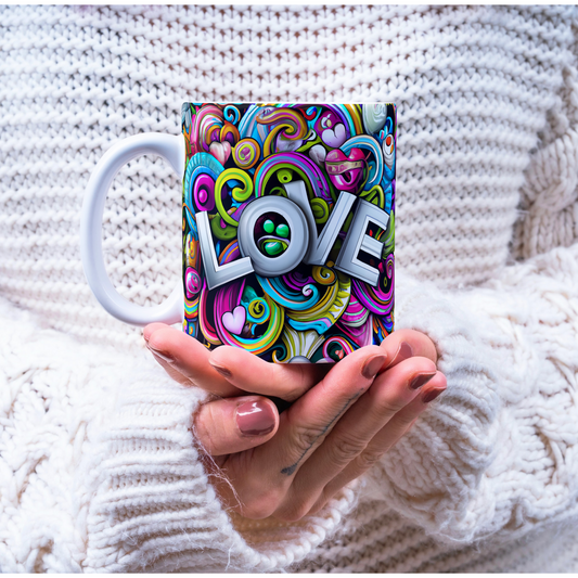 Custom Mug, 15 oz Whimsical Hearts with LOVE 0001