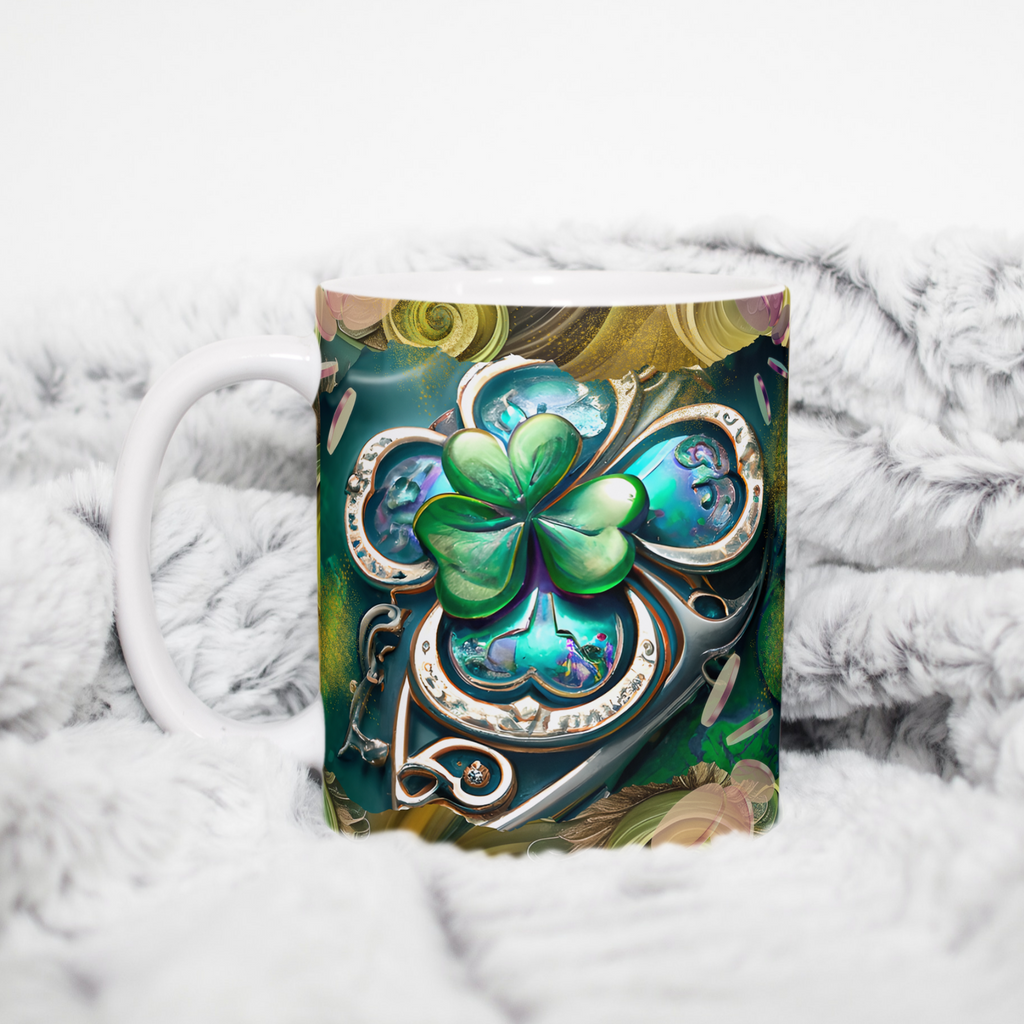Custom Mug, 15 oz Green Swirl Shamrock 0001