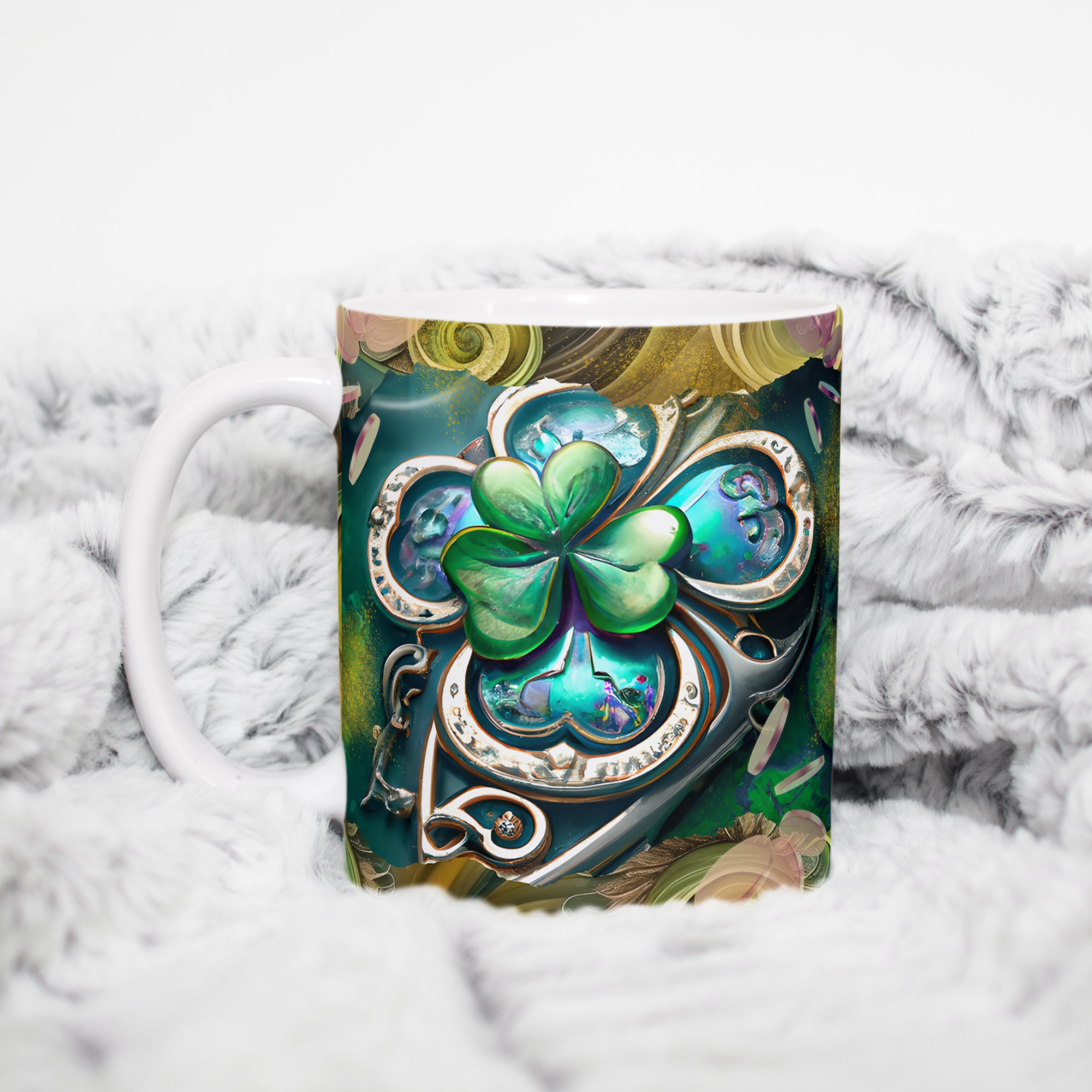 Custom Mug, 15 oz Green Swirl Shamrock 0001