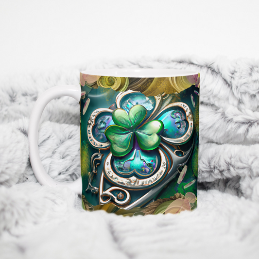 Custom Mug, 15 oz Green Swirl Shamrock 0001