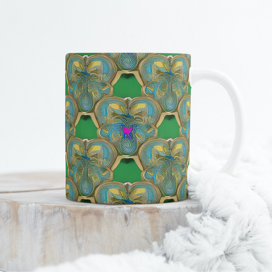 Custom Mug, 15 oz. Green and Gold Hive 0001