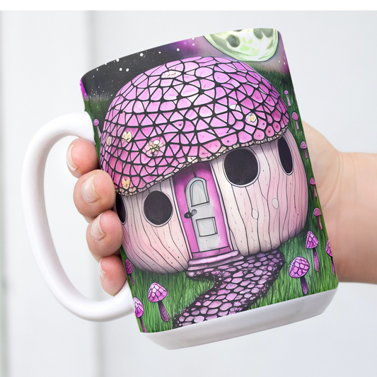 Custom Mug, 15 oz. Pink & Black Cottage 0001