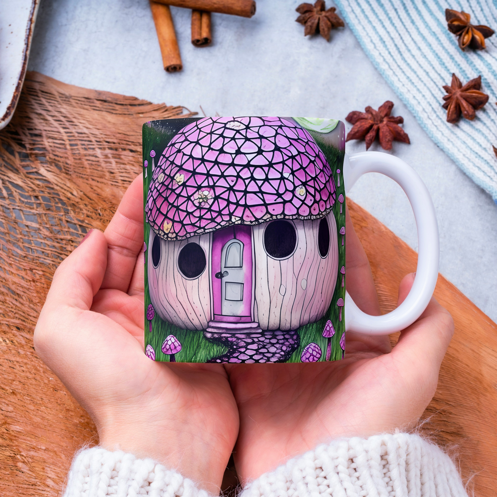 Custom Mug, 15 oz. Pink & Black Cottage 0001