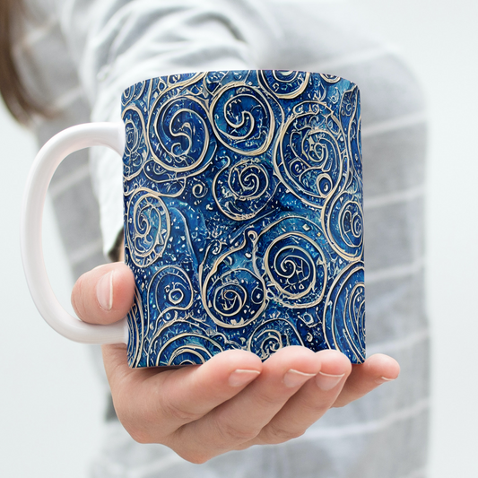 Custom Mug, 15 oz. Majestic Dark Blue Swirls 0001