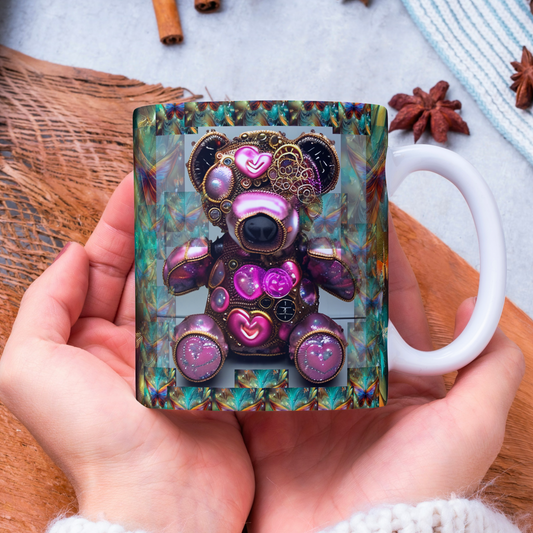 Custom Mug, 15 oz Quirky Steampunk Bear with Whimsical Butterflies0001