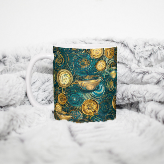 Custom Mug, 15 oz Swirls of Blue 0001