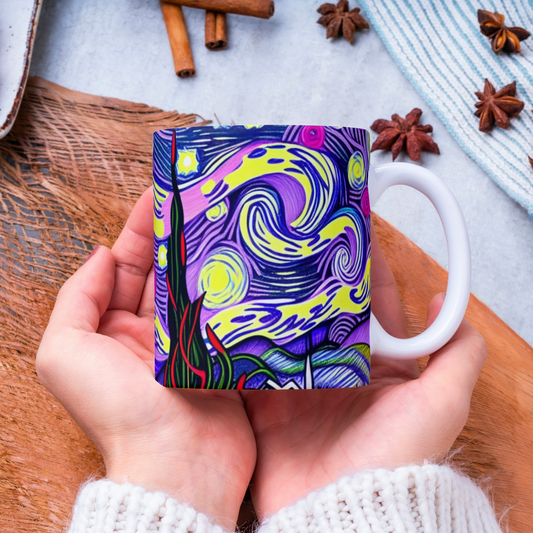 Custom Mug, 15 oz, Essence of Starry-night Pinks, Purples, 0001