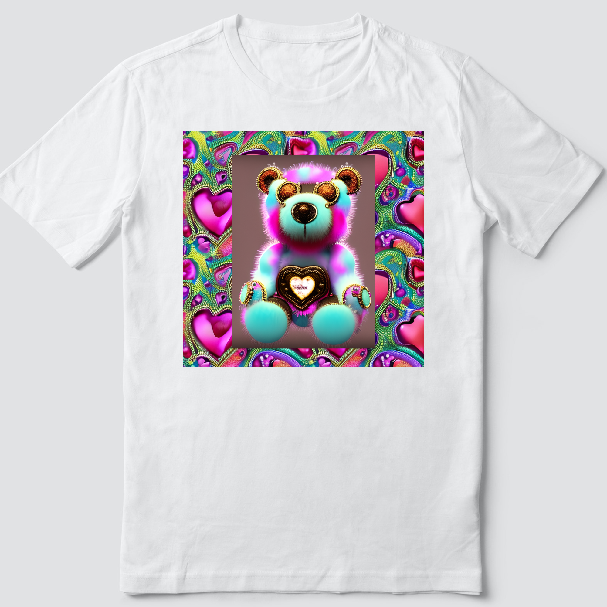 Custom T Shirt, Whimsical Steampunk Hearts and Bear 0001, Sublimation