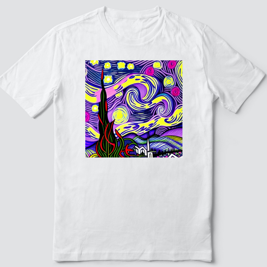 Custom T Shirt, Essence of Starry-Night, Pinks and Purples 0001, Sublimation
