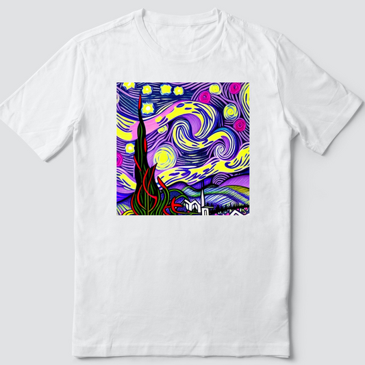 Custom T Shirt, Essence of Starry-Night, Pinks and Purples 0001, Sublimation