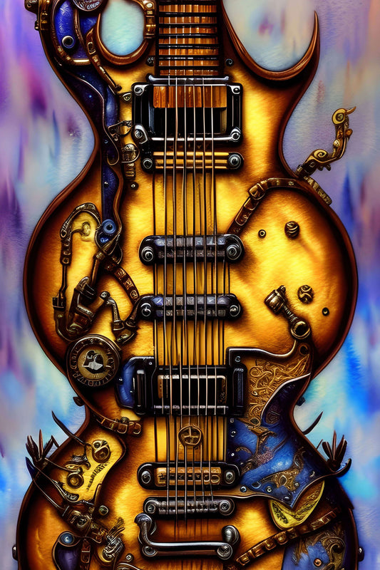 TSHIRT, Guitar, Steam Punk Gibson Double with beautiful color accents