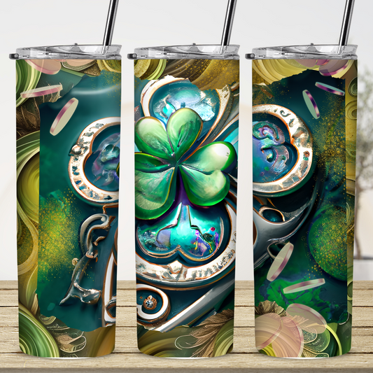 Custom Tumbler,  Green Swirl  Shamrock 0001
