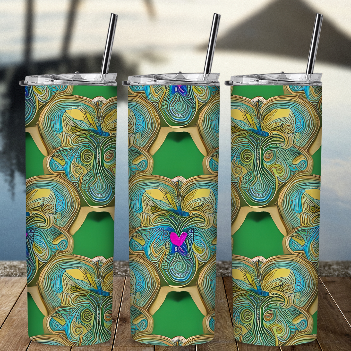 Custom Tumbler, Green and Gold Hive 0001