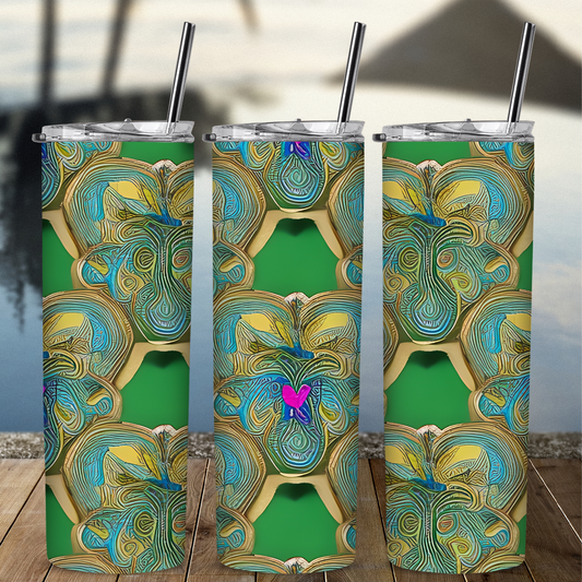 Custom Tumbler, Green and Gold Hive 0001