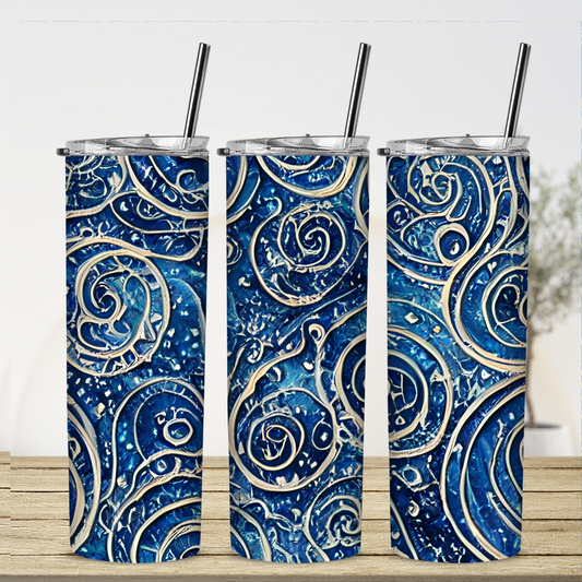 Tumbler, 20 oz, Majestic Swirled Blue 0001, Custom Sublimation