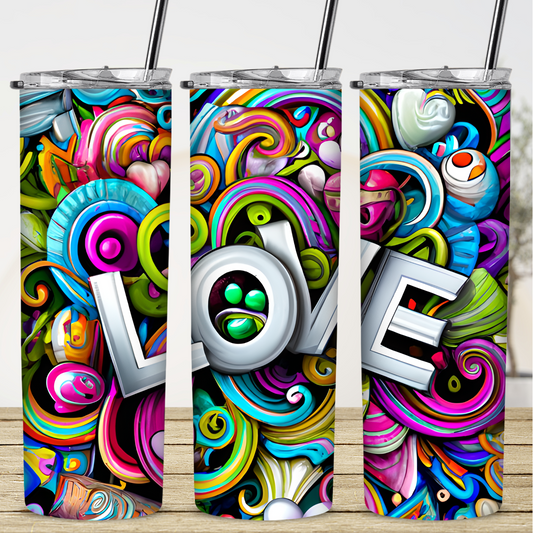 Tumbler, 20 oz, Whimsical Hearts with LOVE 0001, Custom Sublimation