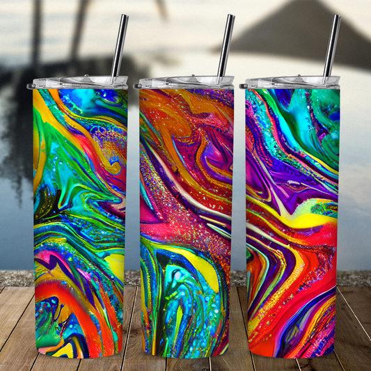 Tumbler, 20 oz, Swirled Blue and Orange 0001, Custom Sublimation