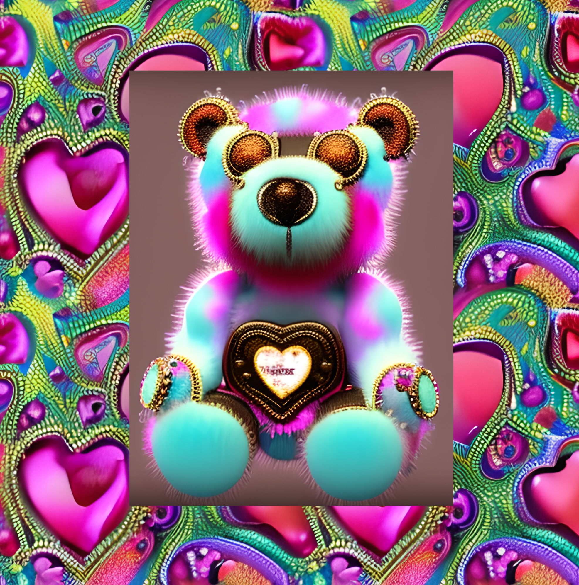 Custom Mug, 15 oz Whimsical Steampunk Hearts and Bear 0001